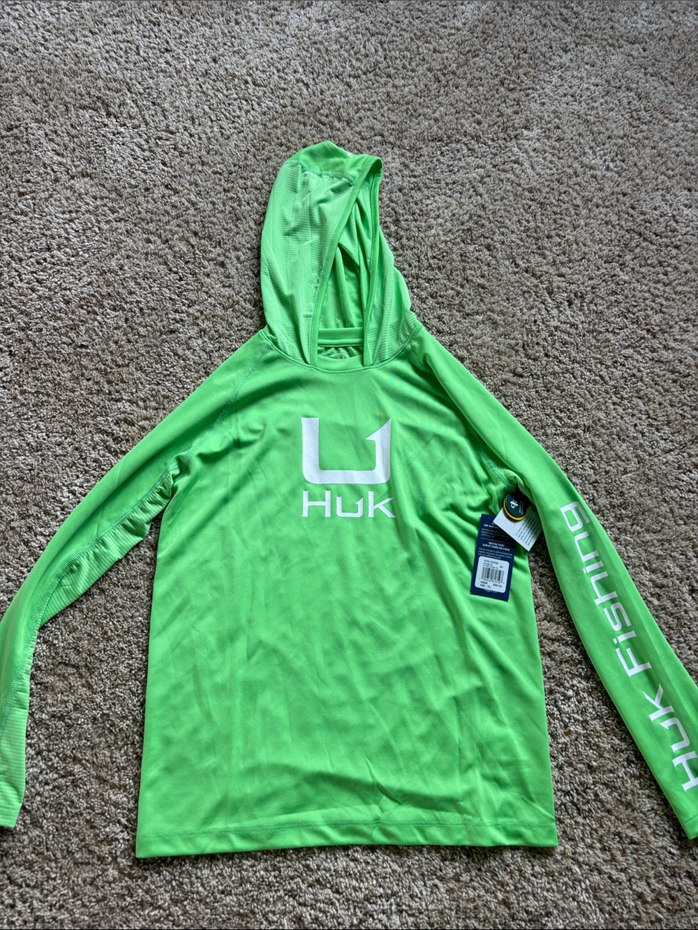 Huk Neon Green Hooded Fishing Top with White Logo